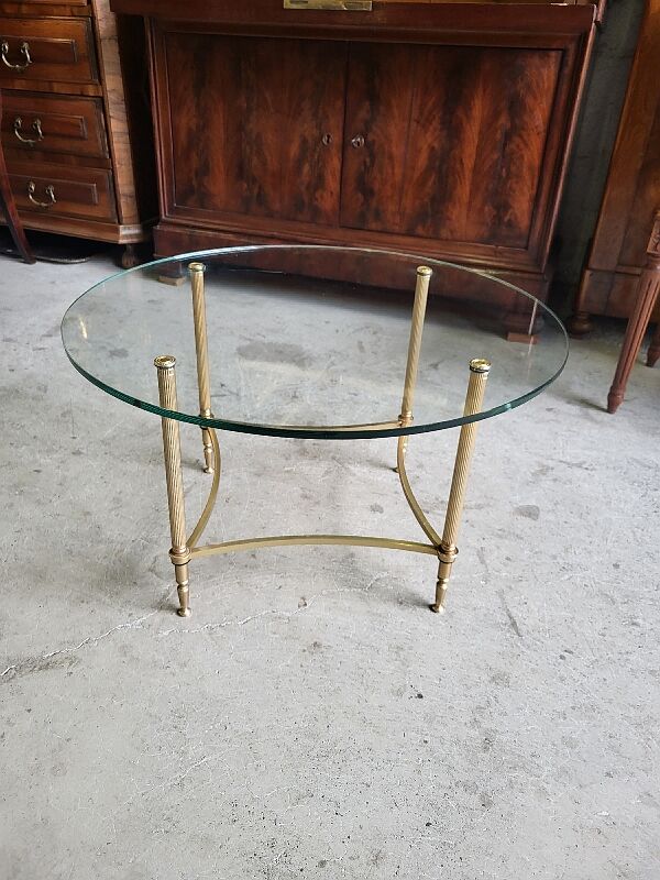 Coffee table round glass tray and brass legs