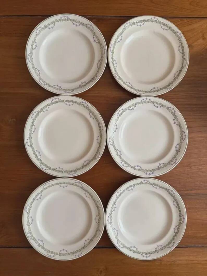 Set of 6 flat plates Longwy model Loridan – Antique earthenware from the late 19th to early 20th century.