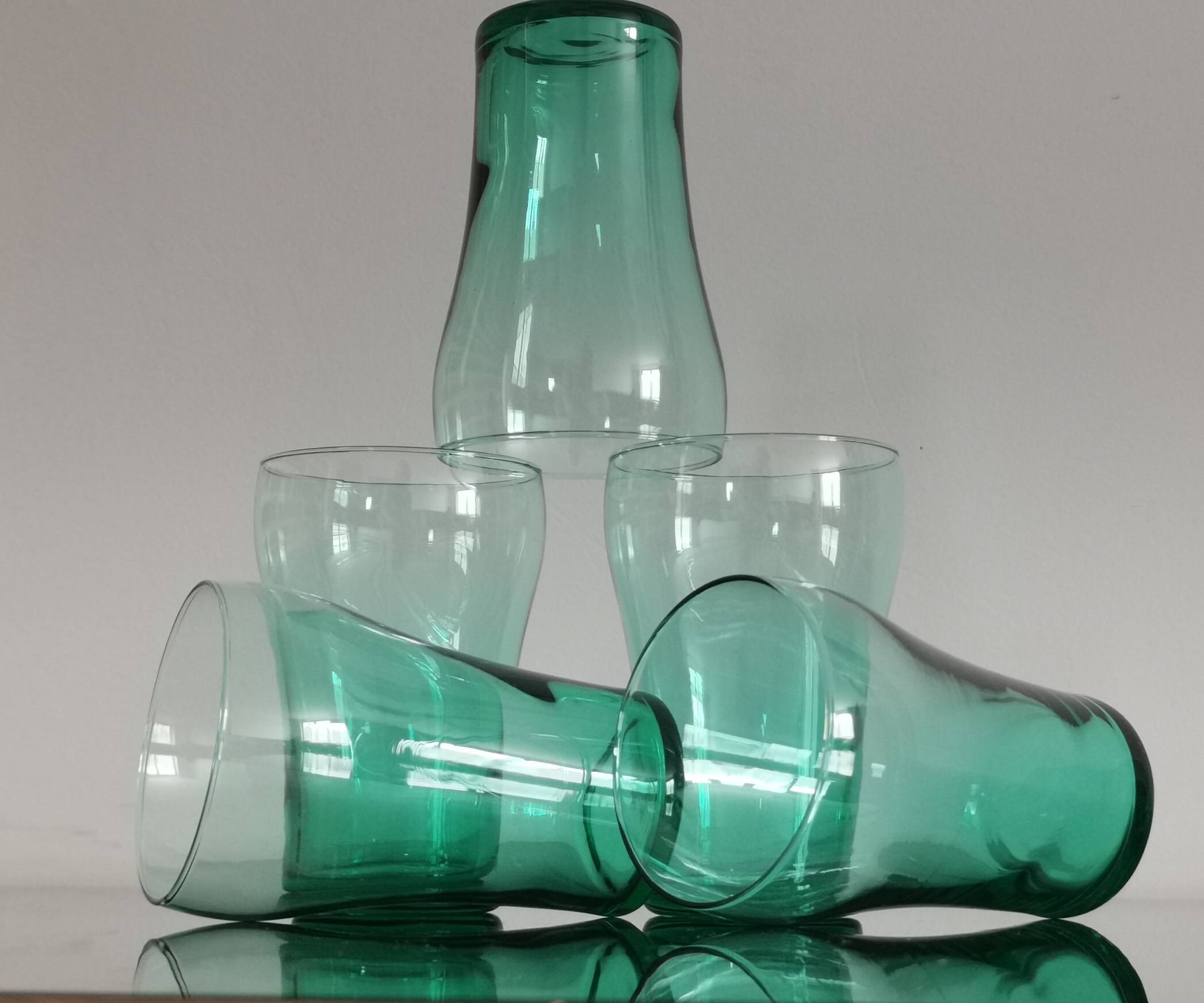 5 old vintage emerald green glasses
