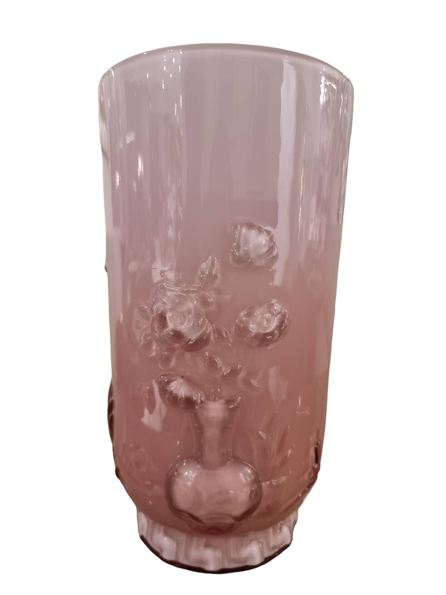 Art deco french pink glass vase with chinese scene in ombre effect from verlys, 1940s