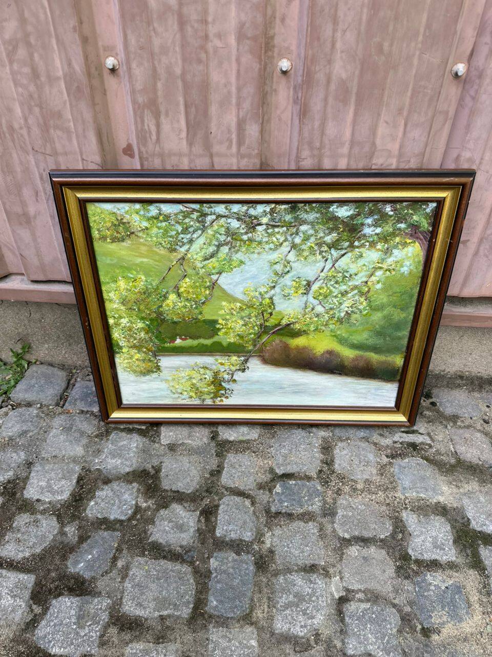 Oil painting on canvas, landscape of the Seine, 75x56cm.