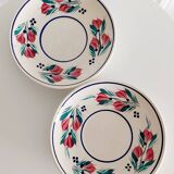 Lot de 2 tasses + soucoupes HB Quimper décor floral F436 – Peintes main