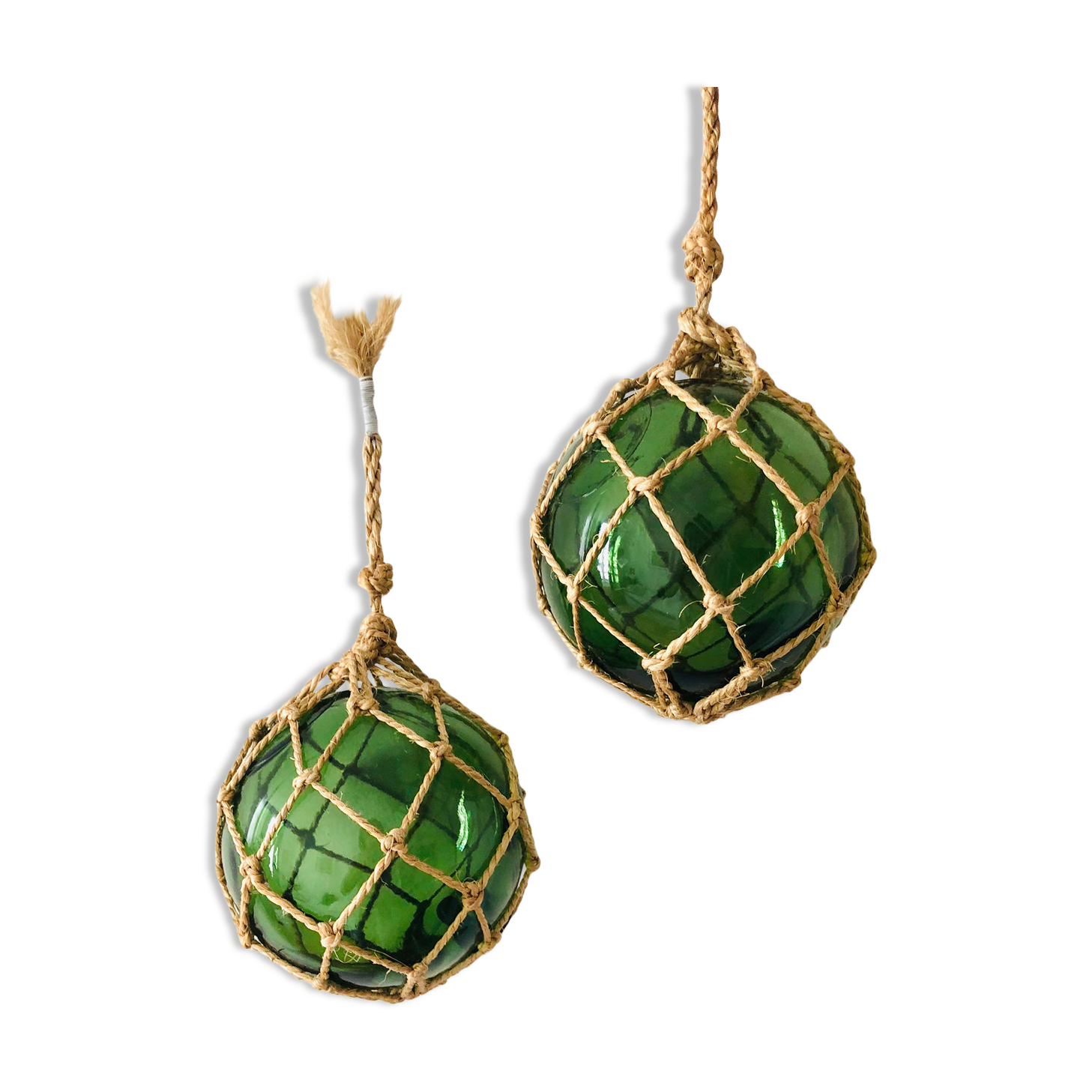 Pair of fishing floats and glass and rope