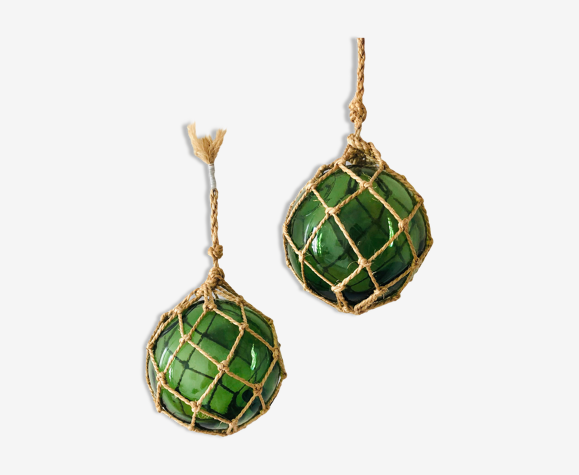 Pair of fishing floats and glass and rope