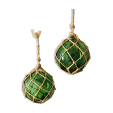 Paire de flotteurs de pêche et verre et corde