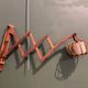 Vintage accordion wall lamp in wood, rattan and fabric