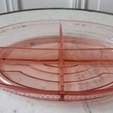 Plat en verre rose à compartiment art déco années 30-40