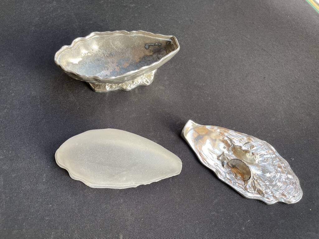 Gravy boat or oyster butter dish – Maurice Gouaillé – Silver plated metal & satin glass