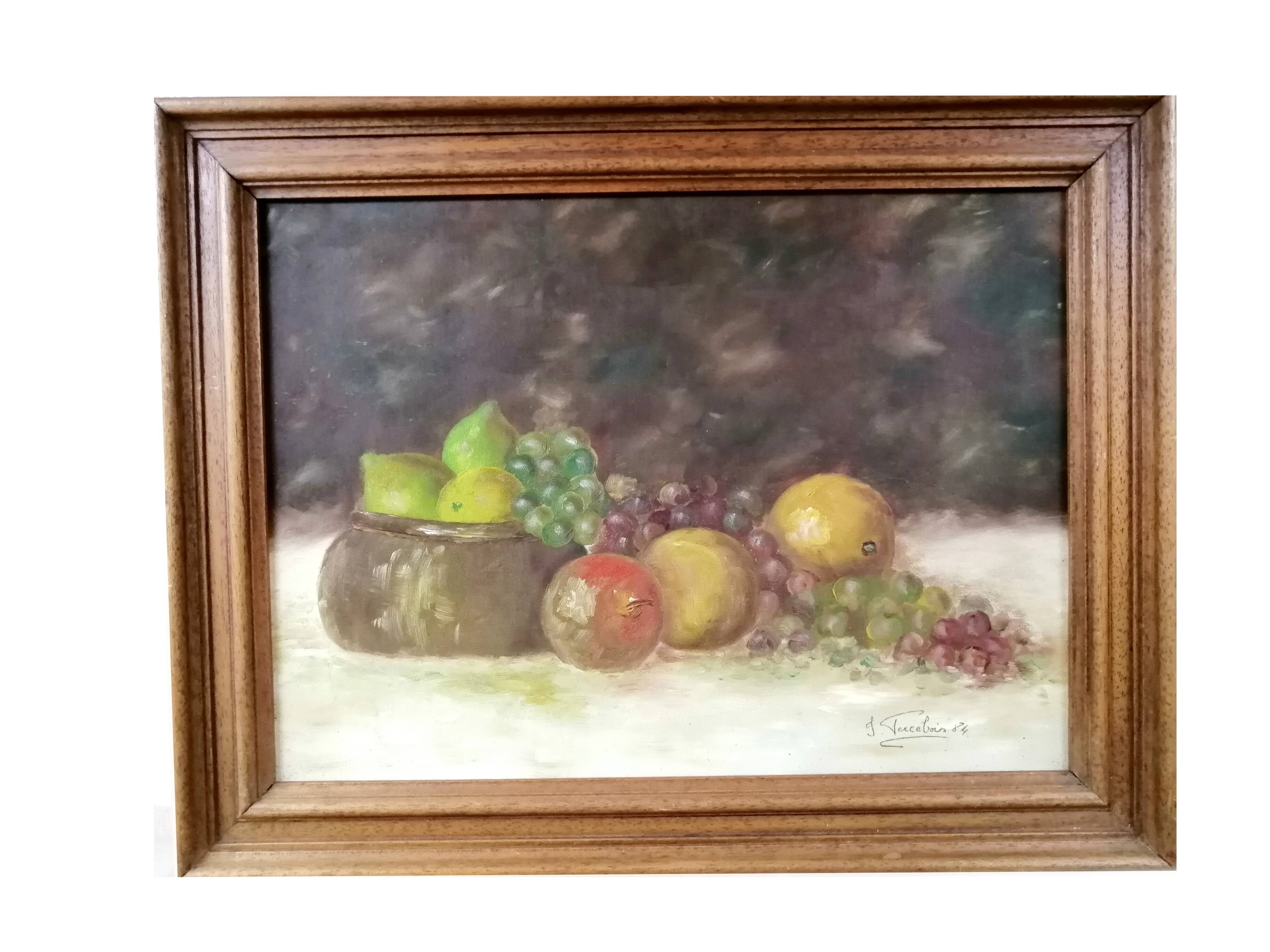 Still life with fruit signed, dated and framed 54cmX42cm