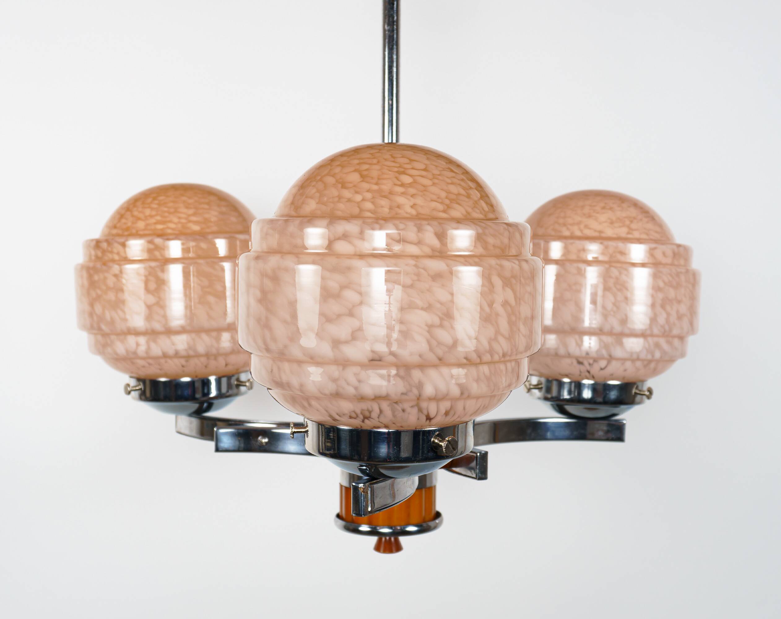 1930s Art Deco Bakelite/Catalin, Chrome & Pink Glass Chandelier Lamp