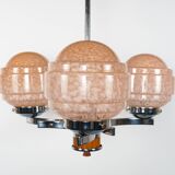 1930s Art Deco Bakelite/Catalin, Chrome & Pink Glass Chandelier Lamp