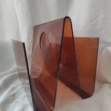 Translucent mahogany plexiglass magazine rack from the 70s