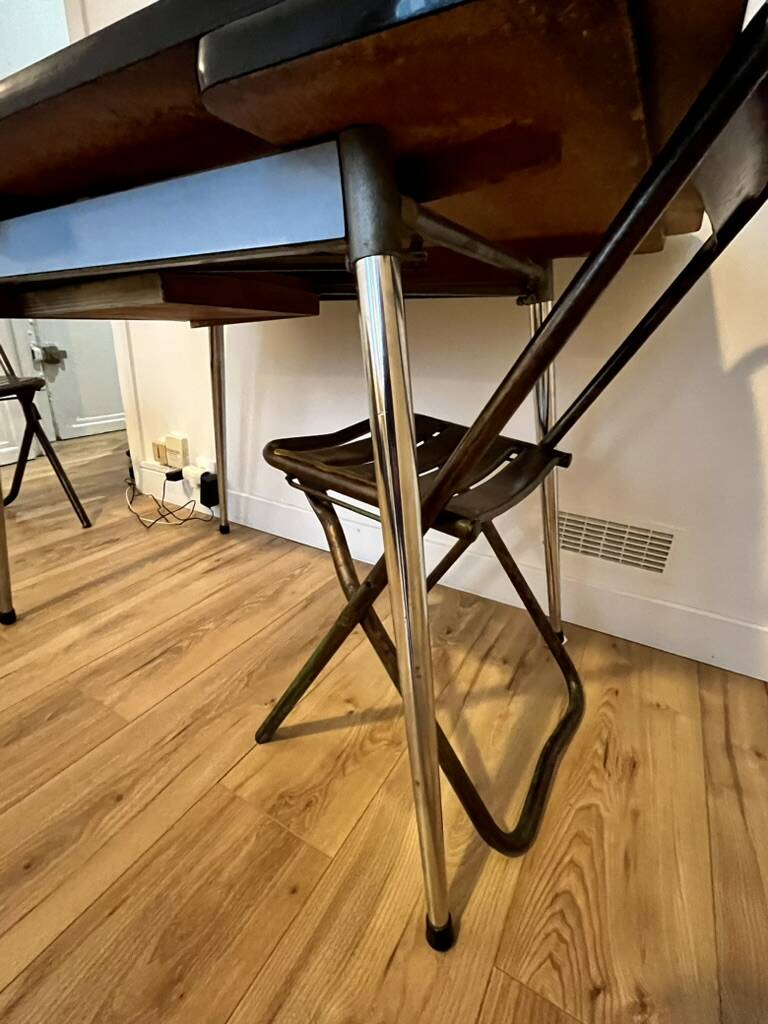 Extendable blue formica table