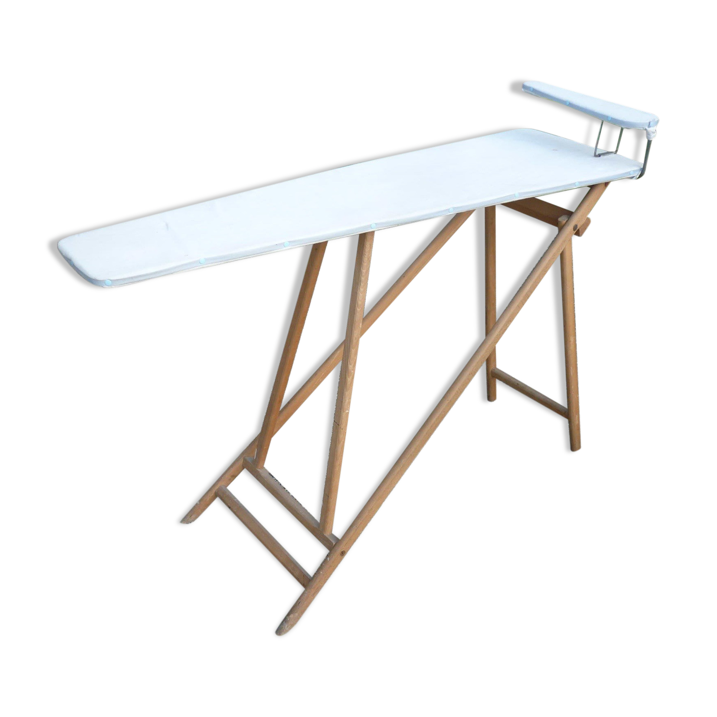Console pliante en bois, table à repasser avec sa jeannette