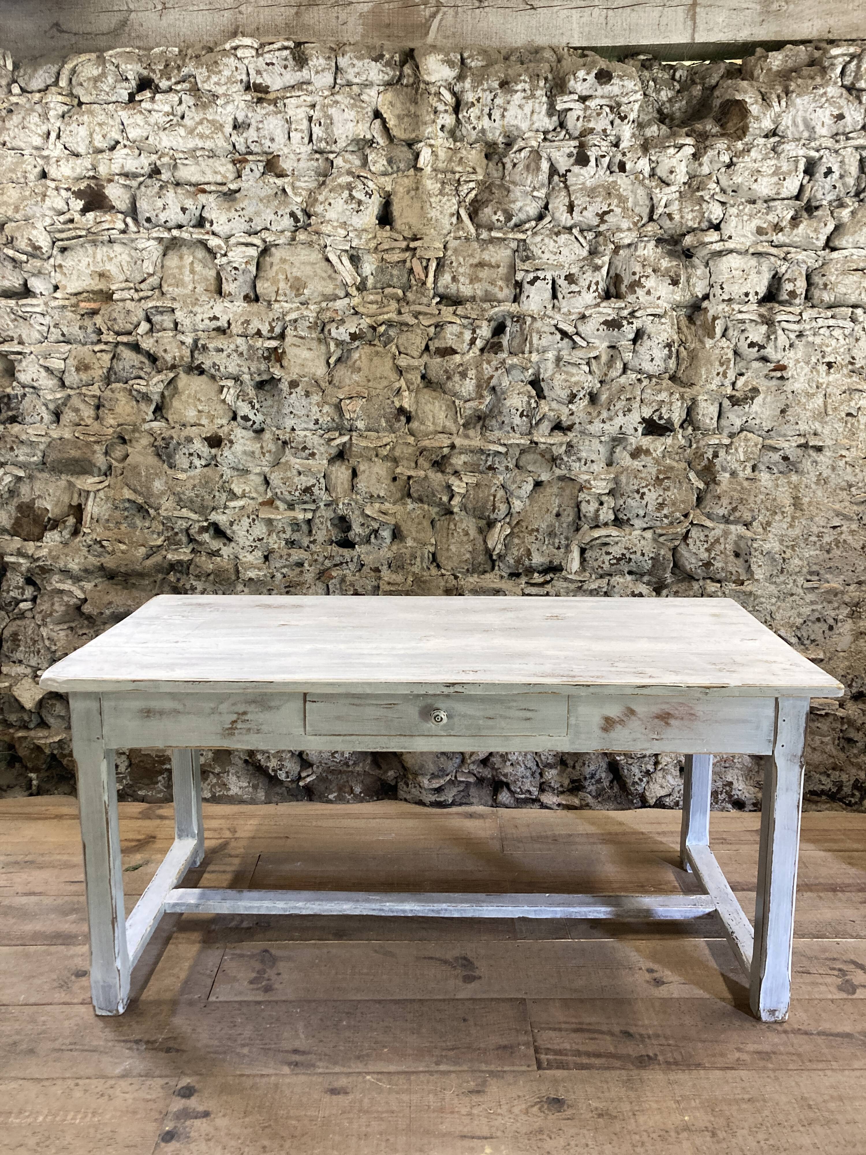 Farmhouse table 6 people white patinated in rectangular solid oak