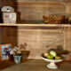 Antique glass-fronted terracotta cupboard
