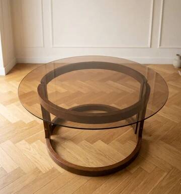 1970s Vintage Round Coffee Table with Smoked Glass Top