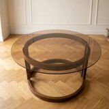 1970s Vintage Round Coffee Table with Smoked Glass Top