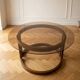 Table basse ronde vintage des années 1970 avec plateau en verre fumé