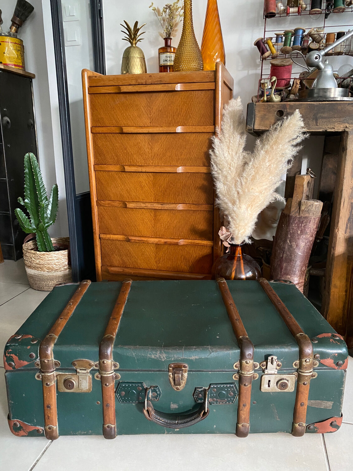 Old vintage travel trunk