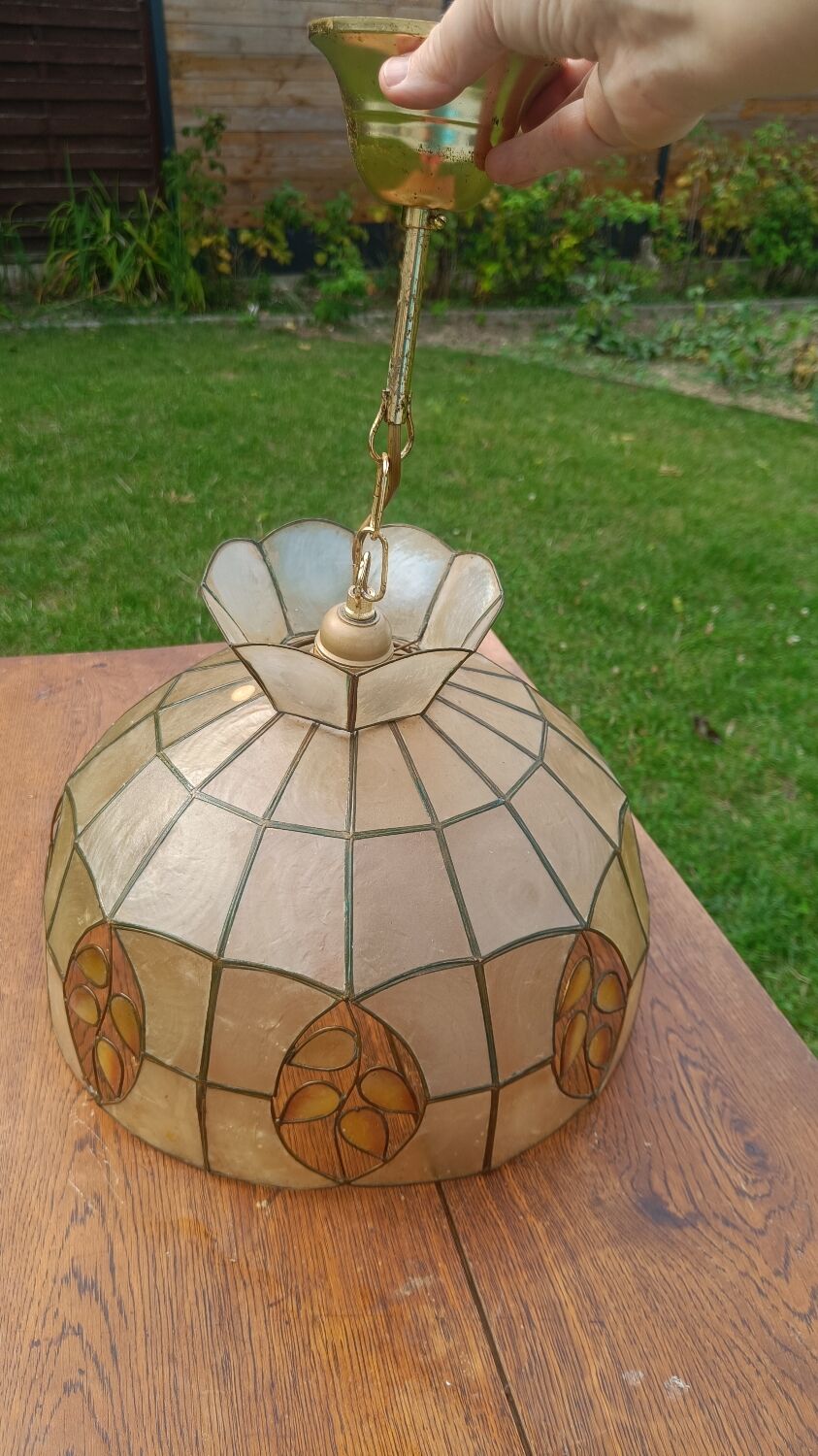 Mother-of-pearl and brass pendant light
