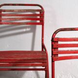 Anciennes chaises de jardin rouges (c.1920). Ensemble de 4 pièces #37
