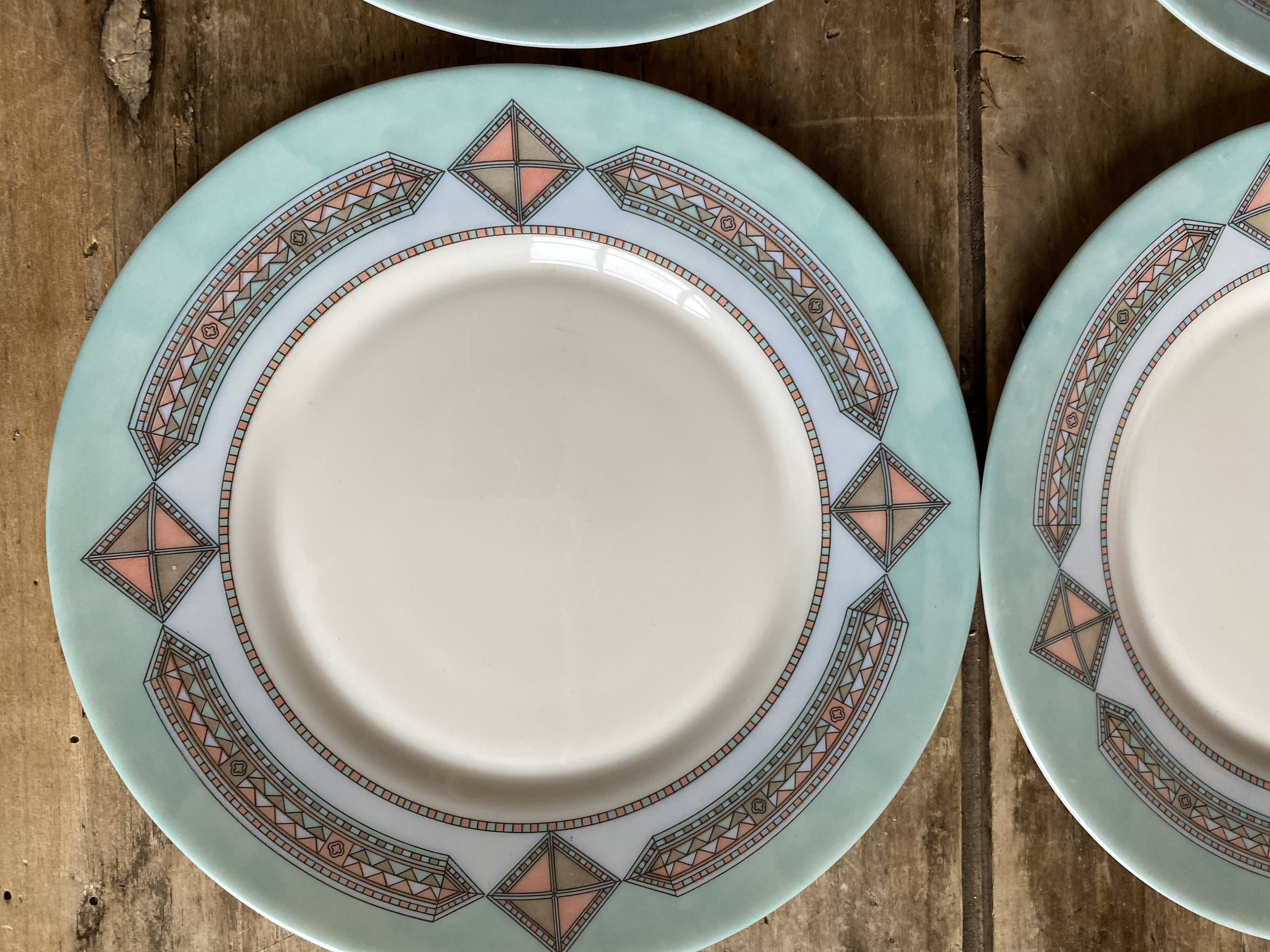 Set of 6 dessert plates Arcopal France – Aztec Vintage 90s model