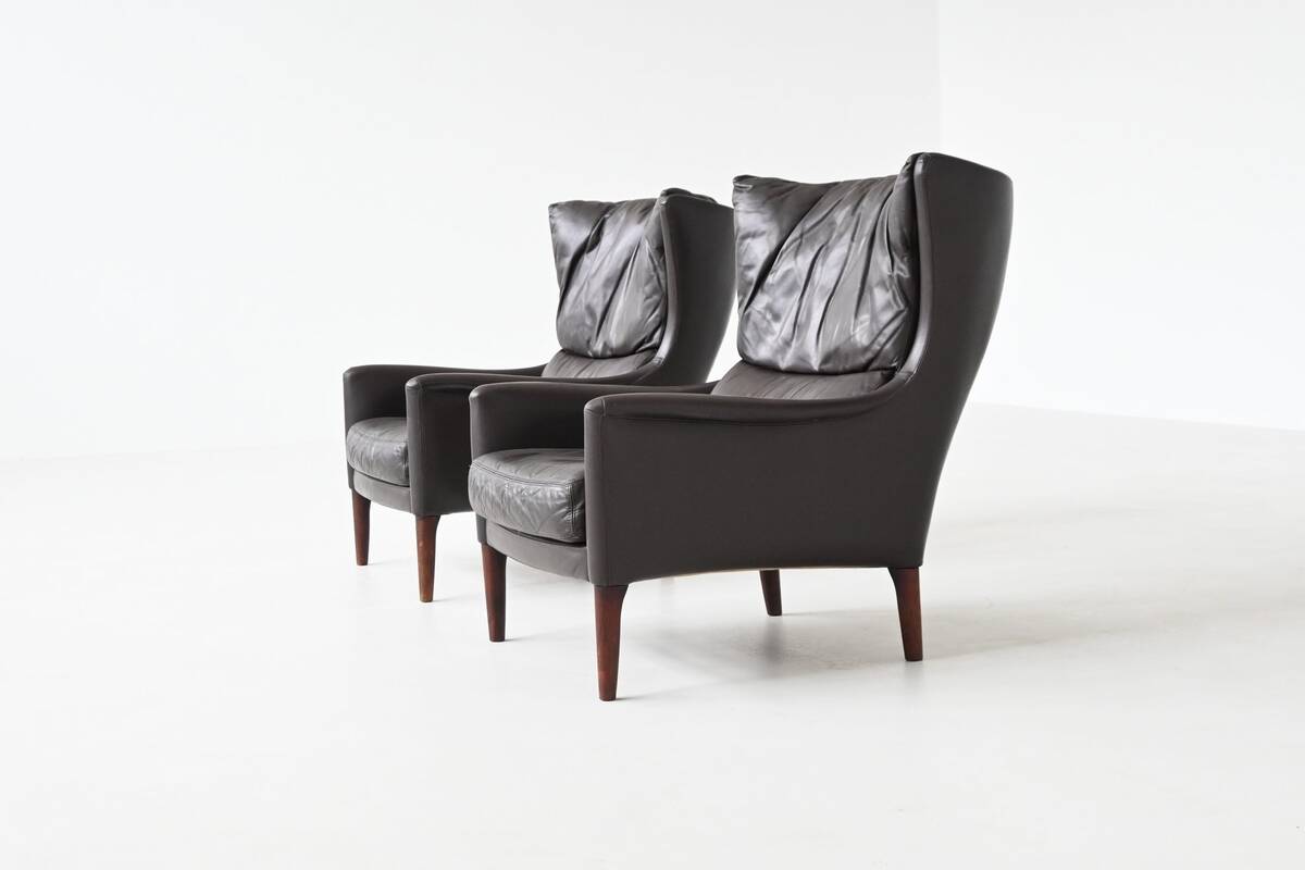 Pair of Durlet lounge chairs in brown leather Belgium 1960