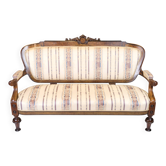 Antique 3-seater sofa - Klunke style - Striped upholstery - Walnut - Turned legs - 1890s