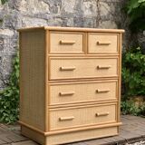 Vintage rattan and woven wicker chest of drawers 1970