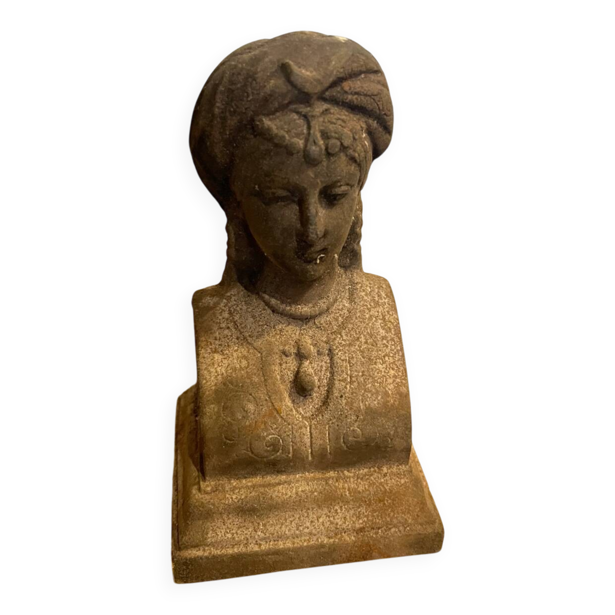 Pair of cast iron andirons with face