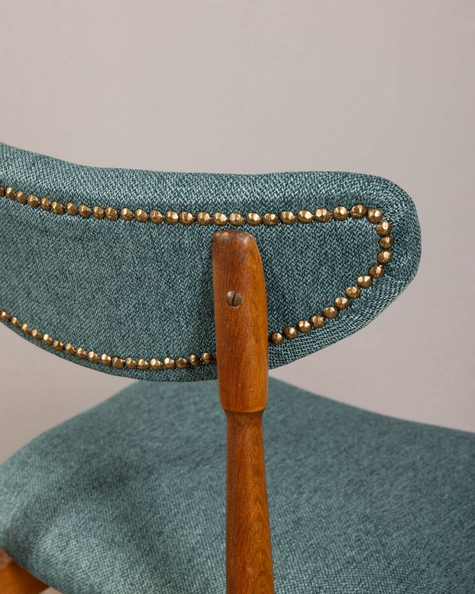 Pair of 60s vintage chairs in green fabric Italian design