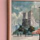 Huile sur toile du milieu du siècle – « Scène de ville » par WB, signée, vintage et encadrée 40×47cm