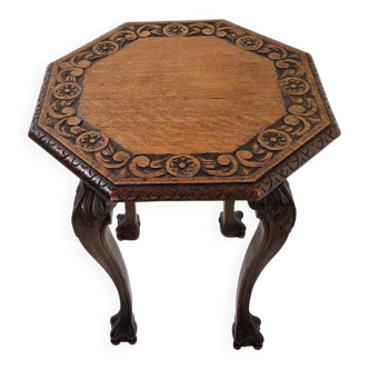 Antique clawfoot side table in oak