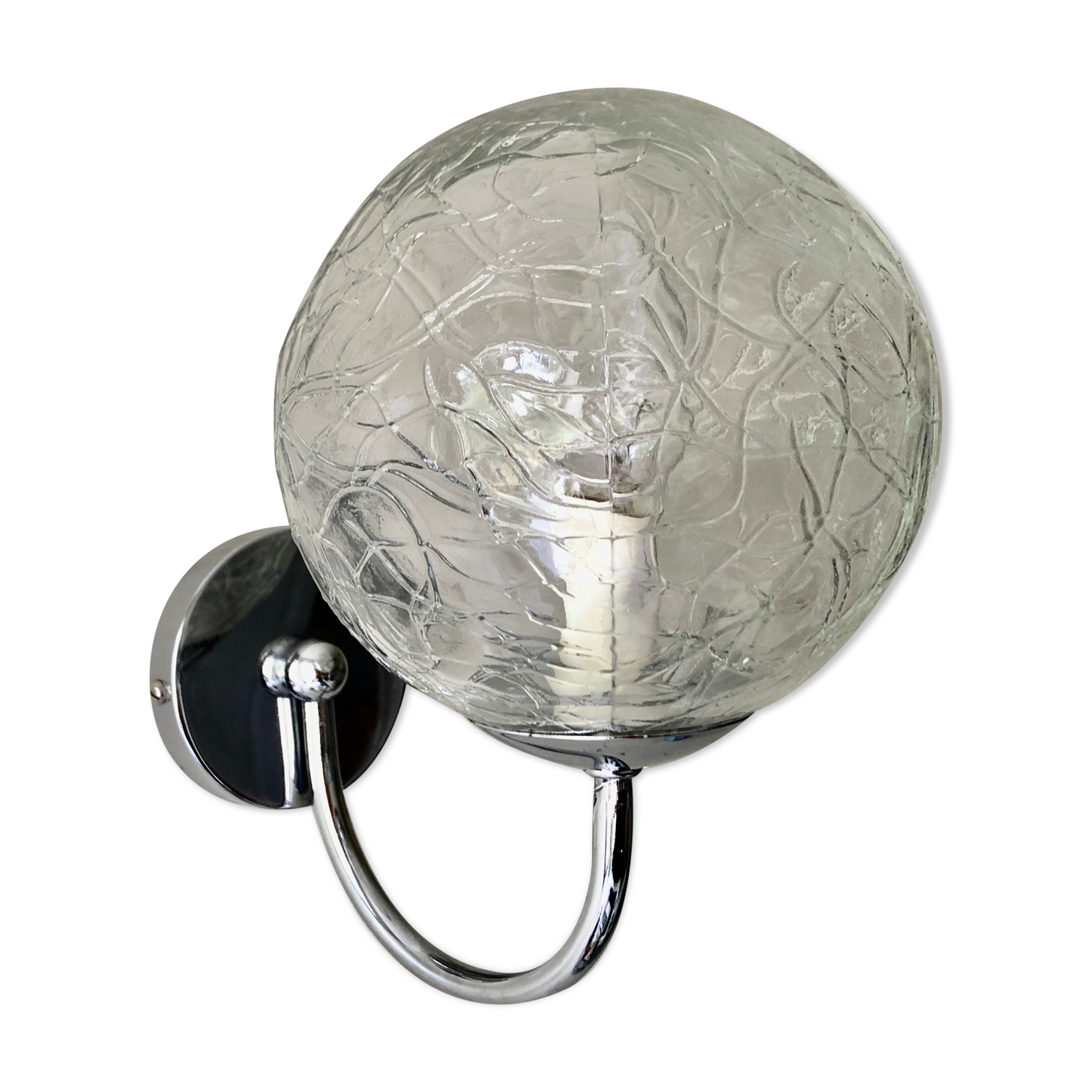 Wall lamp glass globe and chrome 1970