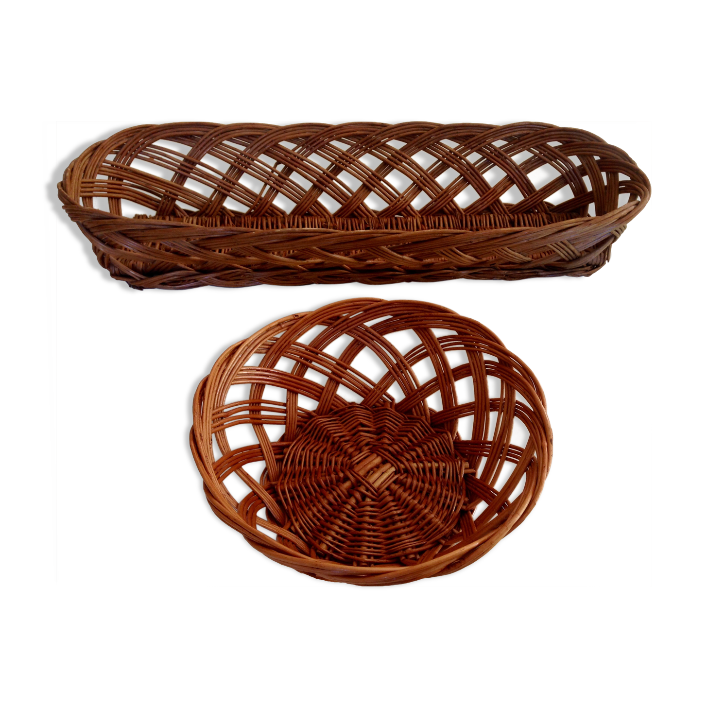 Paire de corbeilles en osier tressé type panière
