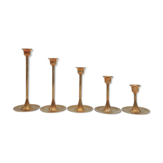 Series of 5 vintage brass chandeliers