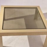 Vintage white plastic coffee table and glass