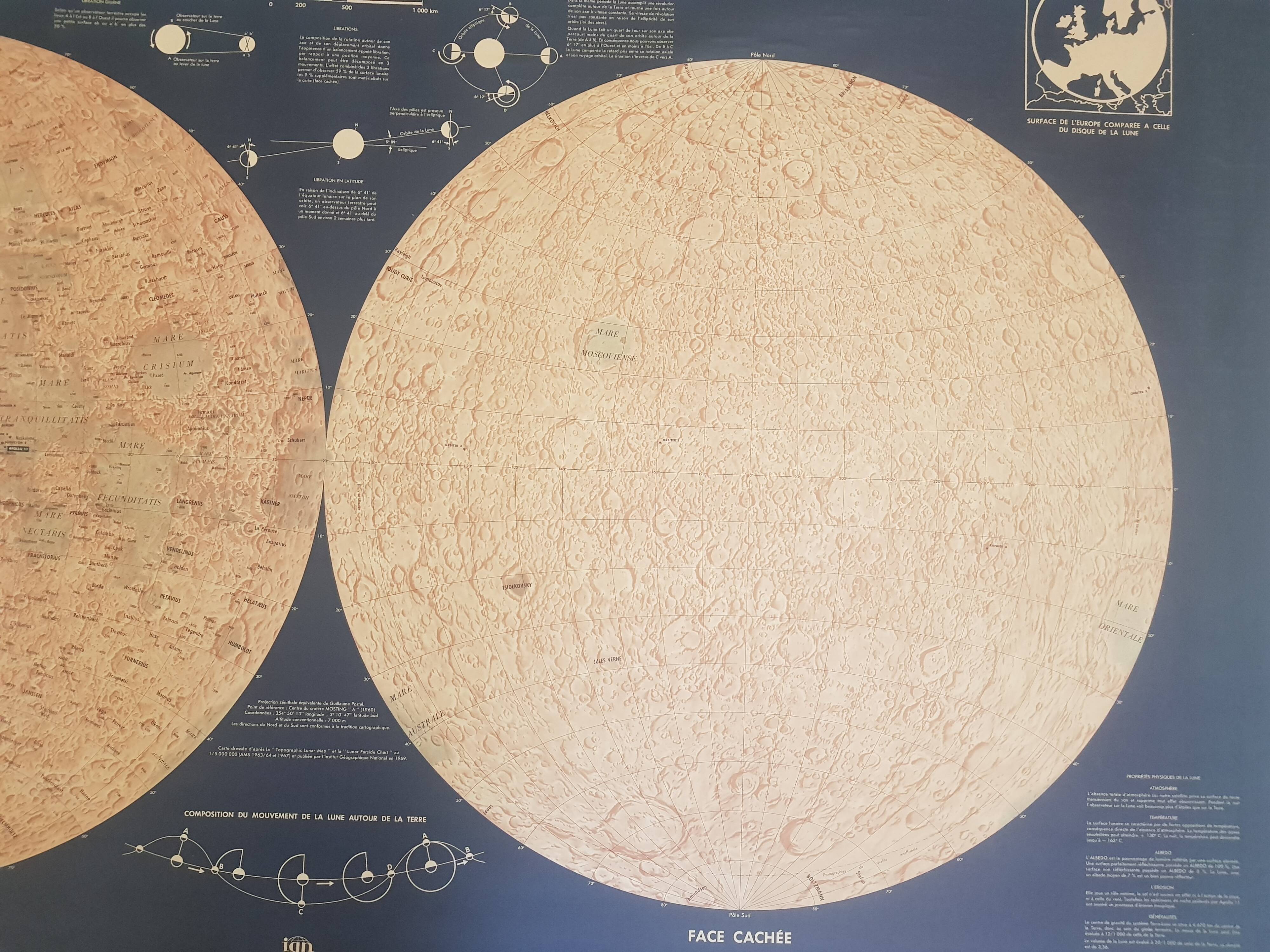 Map of the ancient moon. 1969 IGN edition after Apollo 11