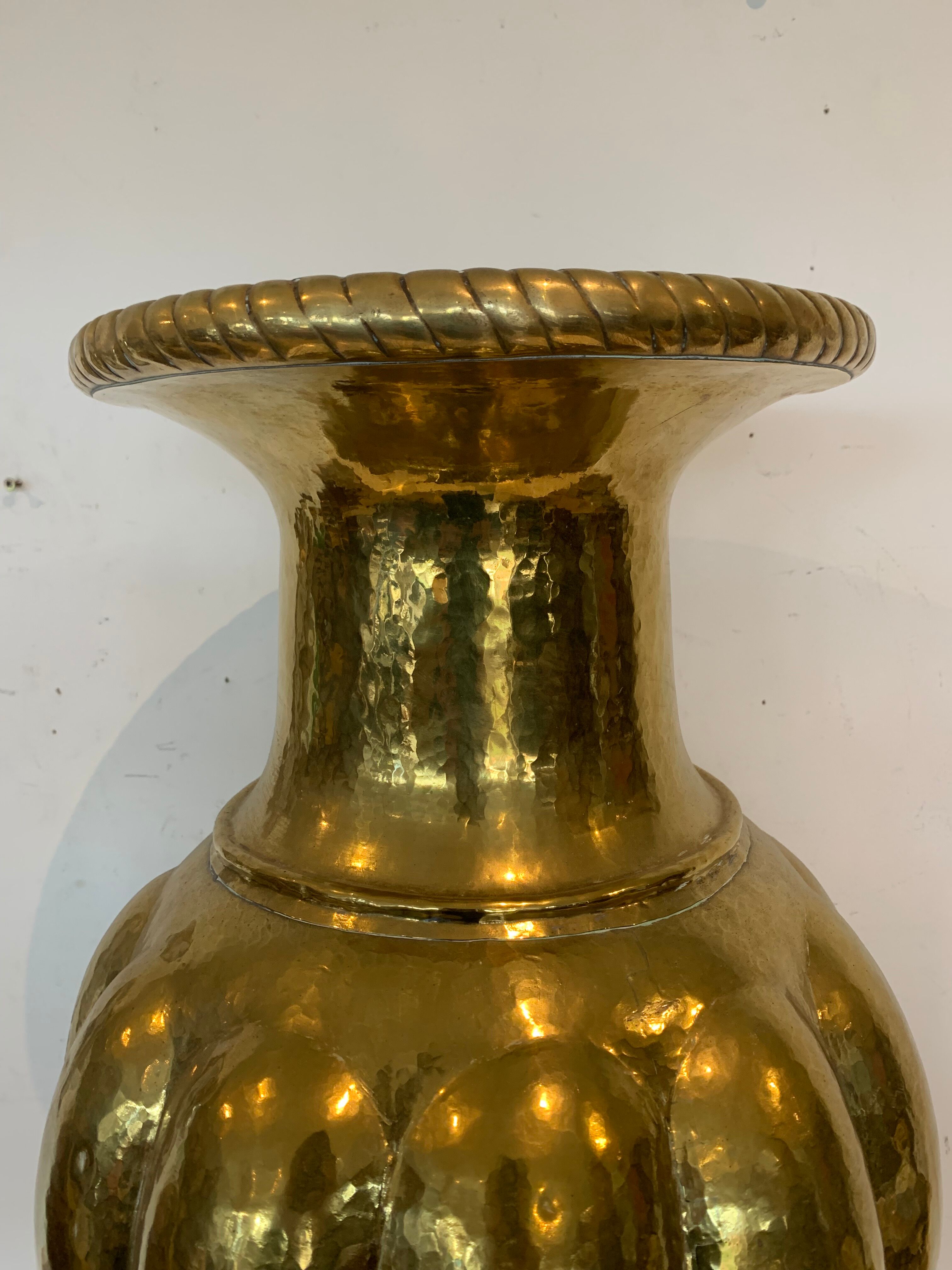 Vase with godrons in hammered brass XX century