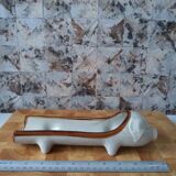 Pig sausage dish in beige and enamelled brown ceramic - aperitif - aperitif