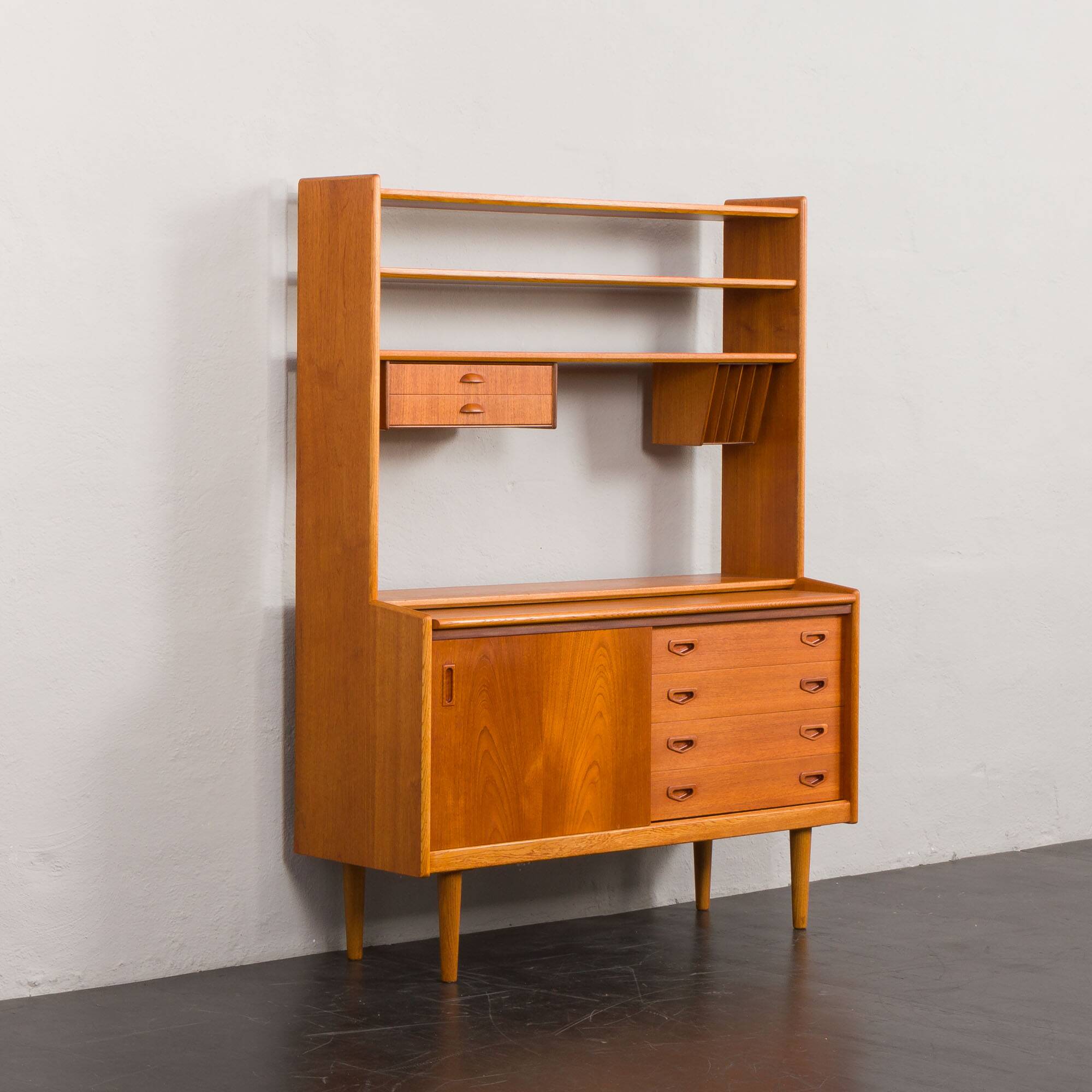 Danish vintage teak bookcase with a hidden desk, 1960s