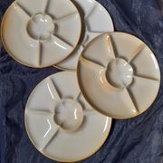 set of 4 compartmentalized fondue plates, white glazed stoneware - de Montgolfier / France