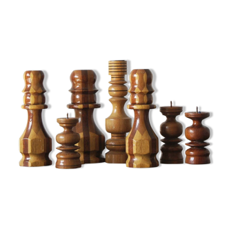 Scandinavian Wooden Candleholders, Set of 7