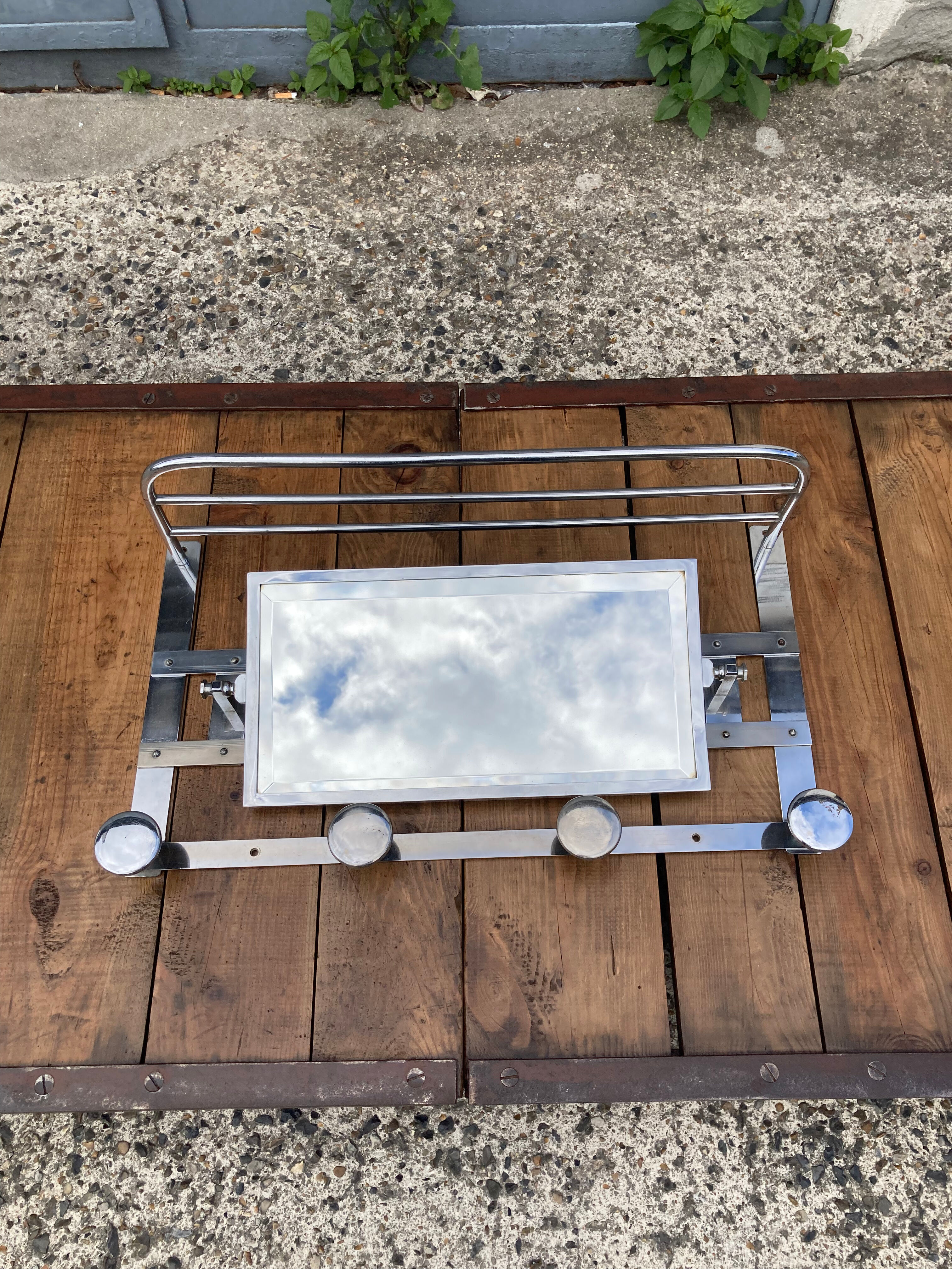 Wall coat rack / 50s chrome cloakroom