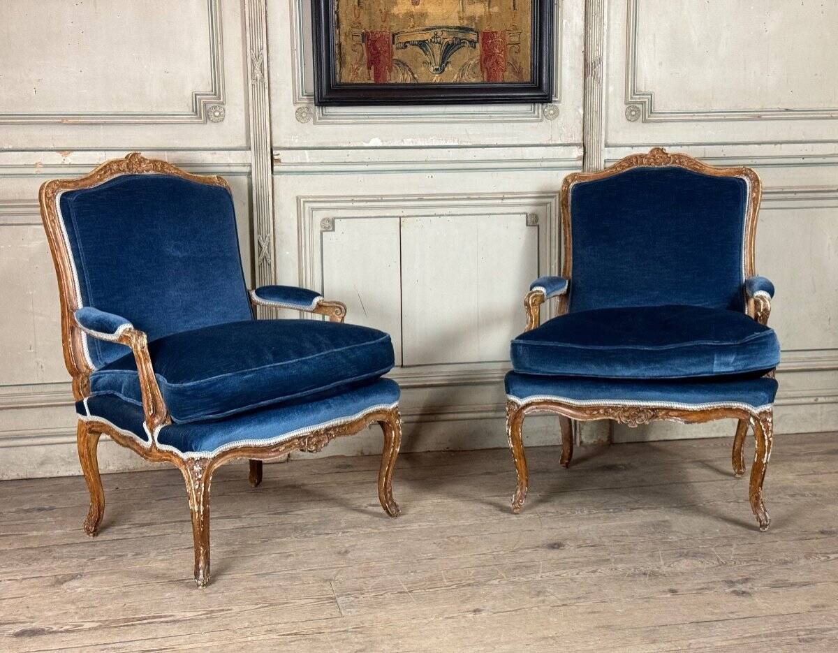 Pair Of Armchairs For Queen Louis XV, Carved “oak” Wood 18th Century