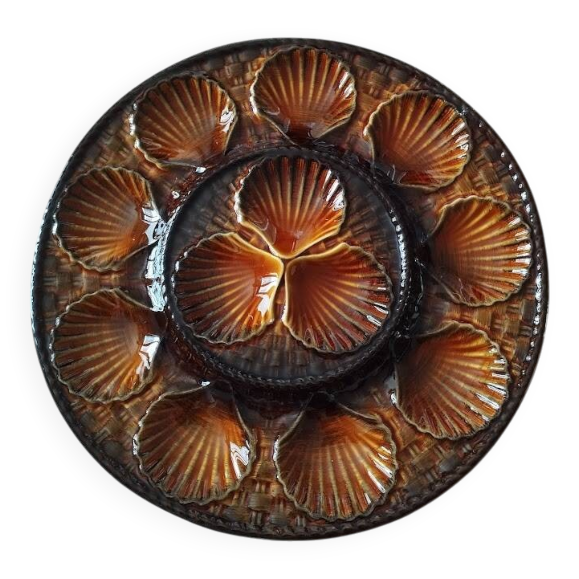 large earthenware dish for oysters or scallops