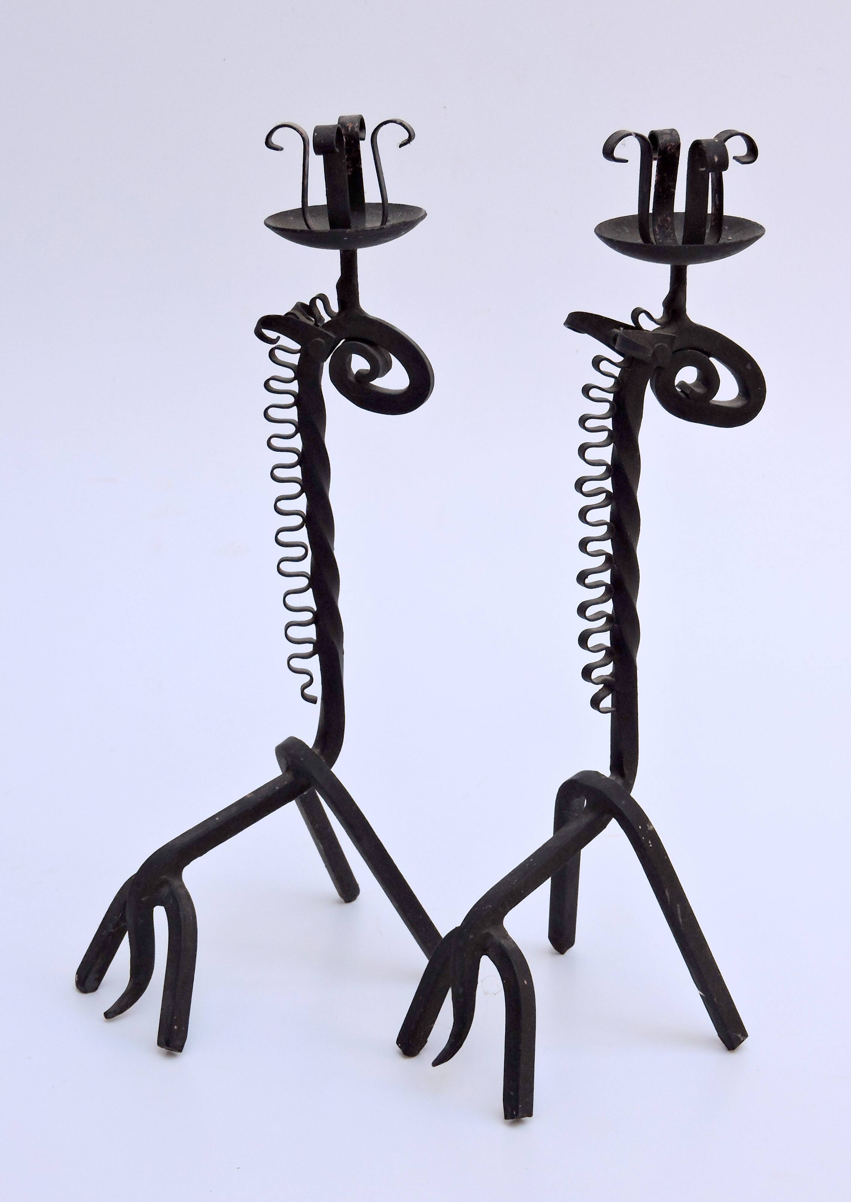 Pair of vintage candle holders zoomorphic wrought iron giraffe