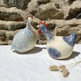 Signed ceramic hen and guinea fowl