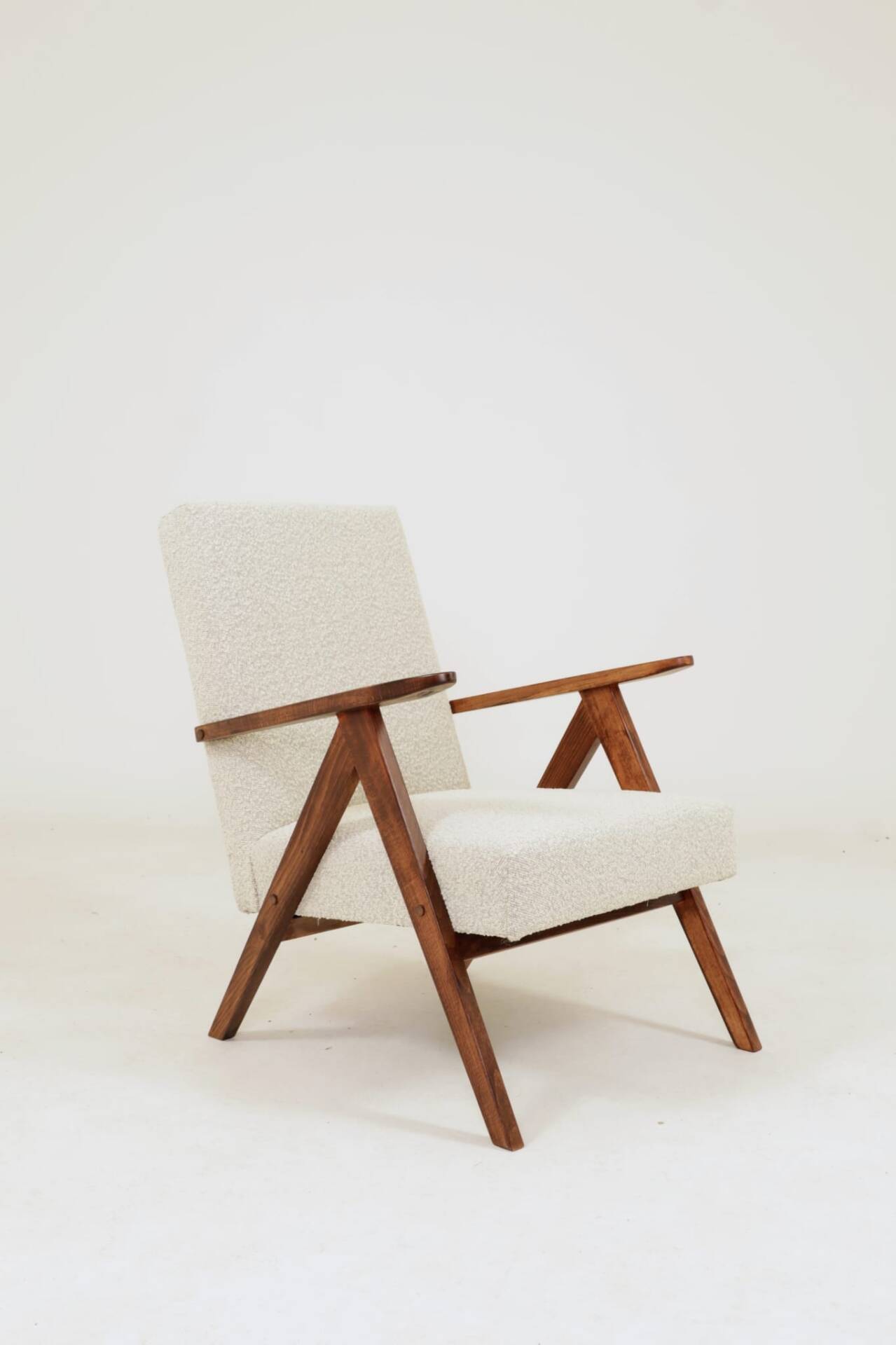 Vintage long chair off-white bouclé zigzag